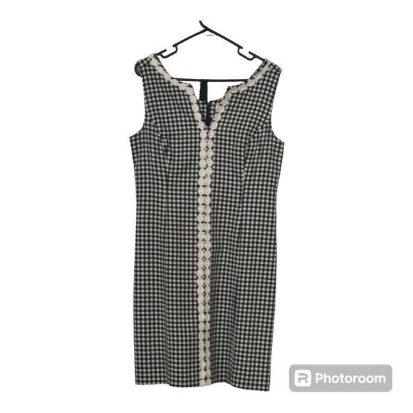 Crown and Ivy Navy/White Gingham/Checked Sheath Dress Knee preppy Casual size 10 - Picture 1 of 4